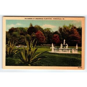 The Garden At Greenwood Plantation Thomasville Georgia Postcard Linen Vintage